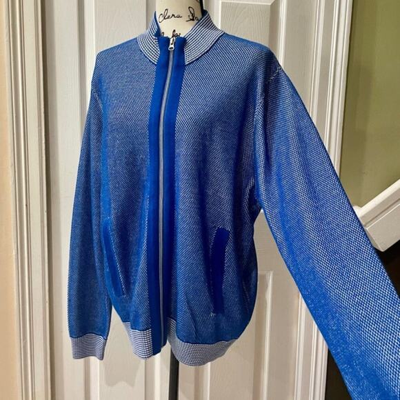 ROBERT GRAHAM SWEATER ZIP UP RIBBED MOCK NECK WOOL BLEND 
SZ L BLUE VERSATILE - Picture 7 of 16